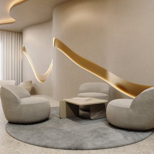 돌 상판 아래 손잡이 없는 푸시 방식 서랍의 Ginza Tower
