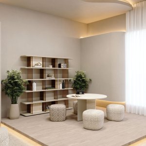 유리벽 회의실에 놓인 원목 Codutti Ginza