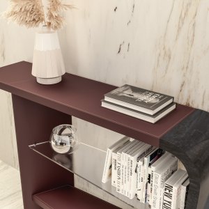 Codutti Mithos 투명 유리문과 가죽 상판의 수납장