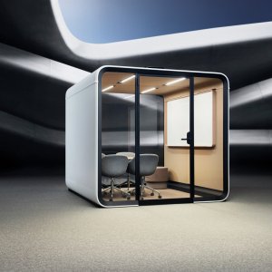 자유롭게 고른 의자가 놓인 Framery Six 내부