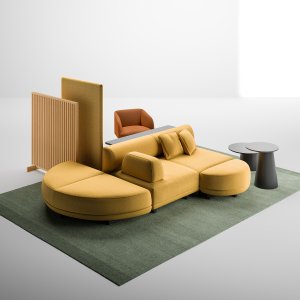 로비 한가운데 놓인 Node+ 아일랜드 좌면 180 × 180 cm