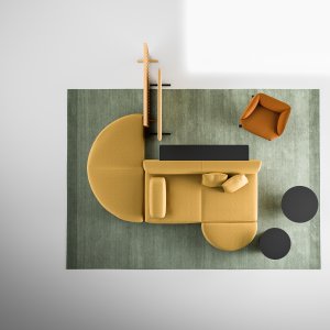 목재 루버 칸막이 옆에 놓인 LaCividina 좌면