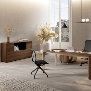 Inox Grey 테이퍼드 기둥 위의 Iulio 원형 회의 테이블