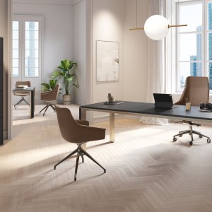 Las Mobili의 모던 책상 Iulio, Inox Grey 알루미늄 다리와 우드 패턴 인서트