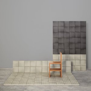 Aurore Charcoal과 Light Blue Grid L의 대비 시공